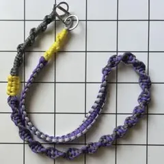 パラコードロングストラップ✴︎イエロー×ラベンダー×グレー✴︎カラビナ付