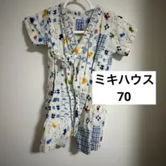 ミキハウス　甚平　70サイズ　男の子　女の子　クマ　水色　夏祭り
