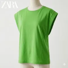 美品 ZARA ザラ 半袖トップス Tシャツ グリーン Mサイズ 春夏