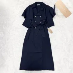 【レディアゼル】新品タグ付き☆トレンチケープデザイン5分丈ワンピース ネイビーS