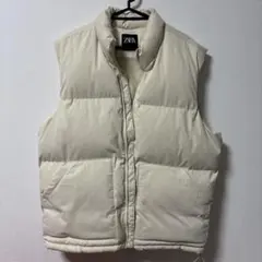 ZARA アイボリー キルティングダウンベスト Lサイズ
