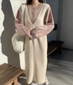 nemne store/ ぽこぽこジャガードVスリットワンピース