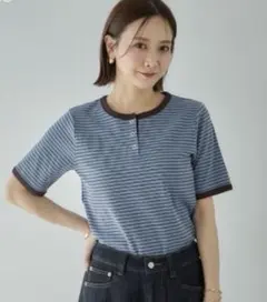 最終値下げ　タグ付新品　田中里奈　mysa 配色ヘンリーボーダープルオーバー　M