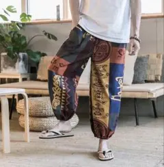 エスニック ワイド サルエル アラジンパンツ メンズ アジアン コットンリネンのサムネイル