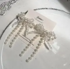 ブライダル パールリボン イヤリング