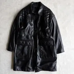 90s vintage GENEL英国製 レザーコート 黒 12 キルティングのサムネイル