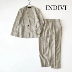 2787y 美品 インディヴィ フォーマル2点セットアップ 杢ベージュ