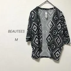 BEAUTEES 総柄 カーディガン 五分袖　エスニック　羽織り　ショート丈