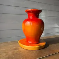 木製　オレンジ赤グラデーション　花瓶