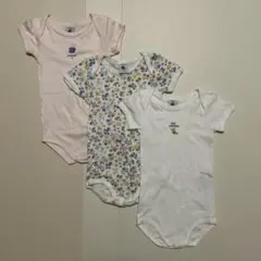 プチバトー 半袖肌着3点セット 女の子 花柄 ピンク ホワイト
