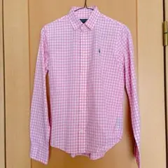 ポロ ラルフローレン ギンガムチェックシャツ　長袖 S ピンク 美品