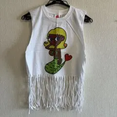 Hanes 민소매 프린지 티셔츠 화이트