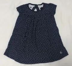 プチバトー　74cm/12m　ネイビー　ドット柄ワンピ