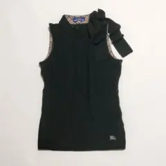 バーバリー　ノースリーブニット　ショルダーリボン　ノバチェック　ホース刺繍　黒のサムネイル
