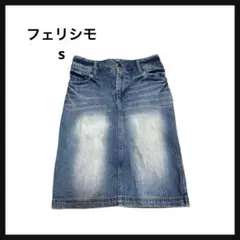 【美品】フェリシモ BBP デニムスカート ブルー S 膝丈　人気　カジュアルのサムネイル