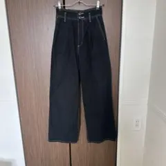 ハイウエスト ワイドパンツ ブラック ステッチのサムネイル