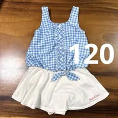 【美品】ワンピース水着 120cm ベネトン 水着 女の子 青と白チェック