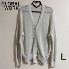 【GLOBAL WORK】ラメ入りメッシュカーディガン（L）オフホワイト