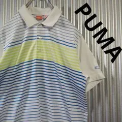 プーマ ポロシャツ ポリエステル ボーダー 白 青 刺繍ロゴ ゴルフ スポーツ
