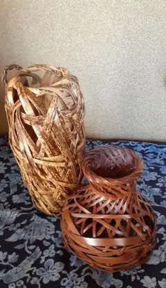 【民藝】竹籠 吊り花籠 茶道 華道 竹細工 職人技 古民具 インテリア 民藝