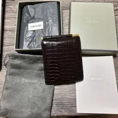 TOM FORD マネークリップ クロコ型押し ダークブラウンのサムネイル