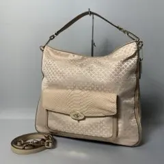 69B131｜極美品｜コーチ 2WAYバッグ パイソン ピンクベージュ