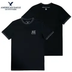 美品 アメリカンイーグル AE ロゴプリント 袖リブ Tシャツ M 黒