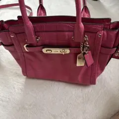 【美品】COACH コーチ スワッガー21 クロコ型押し 2wayバッグ ピンク
