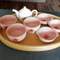 パープルサンガ　ティーポット&丸型お椀3個&取っ手付き茶碗3個