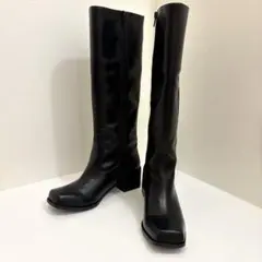 (美品)moussy スクエアLONG BOOTS ブラック 23cm