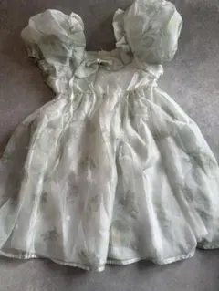 キッズ フォーマルドレス グリーン 花柄 パフスリーブ
