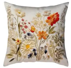 北欧風 2枚セット クッションカバー 花柄刺繍風 45×45cm 新品 花