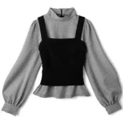 ビスチェXギンガムチェック柄ブラウスアンサンブル[k8913a]