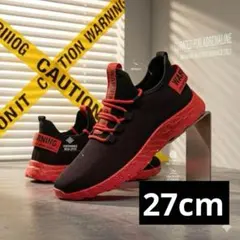 27cm メンズ スニーカー ランニング ウォーキング 黒/赤 軽量 通気性のサムネイル