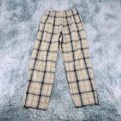 《GU》ジーユー　パンツ　チェック柄　ウエストゴム　ストレート　ベージュ