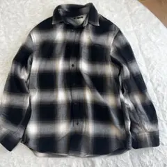 GU ブラック・ホワイト チェック柄 長袖シャツ M