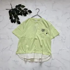 105新品✾ブリーズ✾半袖Tシャツ【140】星ポケット/重ね着風/蛍光グリーンのサムネイル