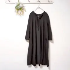 新品タグ付き ゼラール ブラックワンピース M きれいめ レース 七分袖 黒