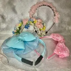 花飾りとリボン カチューシャ　4点セット　和装　成人式　七五三　ヘアアクセサリー