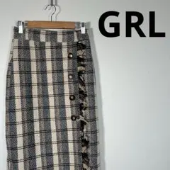 【新品タグ付】GRL グレイル チェック柄 フリンジスカート M 秋冬
