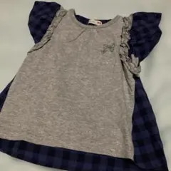 ニットプランナー　100cm フリル付き半袖シャツ グレー ネイビー　KP