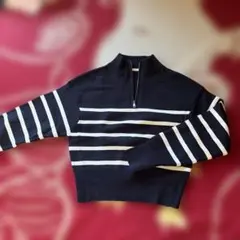 ストライプ ハイネック セーター クロップド丈