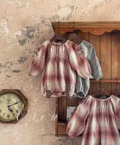 OREN ブラウンストライプロンパース M