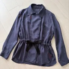 ほぼ新品　Mサイズ　リボン　ネイビー　長袖ブラウス　シャツのサムネイル