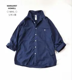 MARGARET HOWELL　MHL　リネン　コットン　シャツ　ネイビー系のサムネイル