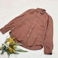 【ジーユー】GU メンズ フレンチリネンシャツ(長袖) ブラウン M ●