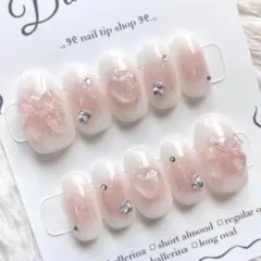 ネイルチップ　韓国ネイル　フレンチガーリー　量産型　ワンホン　チークネイル