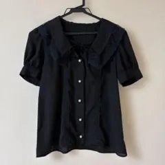 AnkRougeレース付きブラック半袖ブラウス