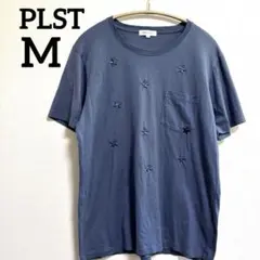 【PLST】プラステ スター刺繍 ポケットTシャツ くすみブルー 星 Mサイズのサムネイル