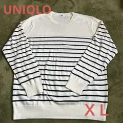UNIQLO XL アイボリー/ネイビー ストライプ ニット